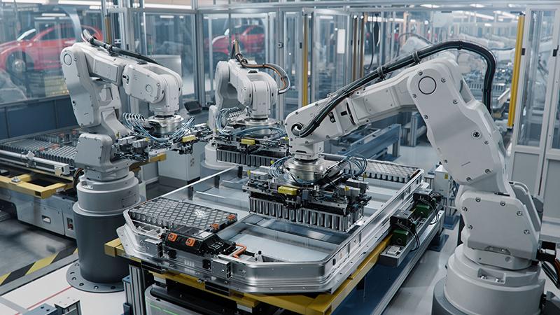 production line utilising robotic arms